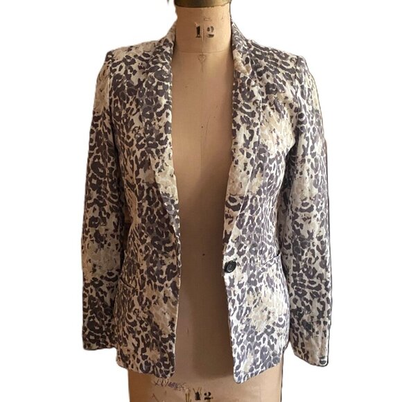 Joie Mehira B Linen Animal Leopard print Blazer - Picture 7 of 16